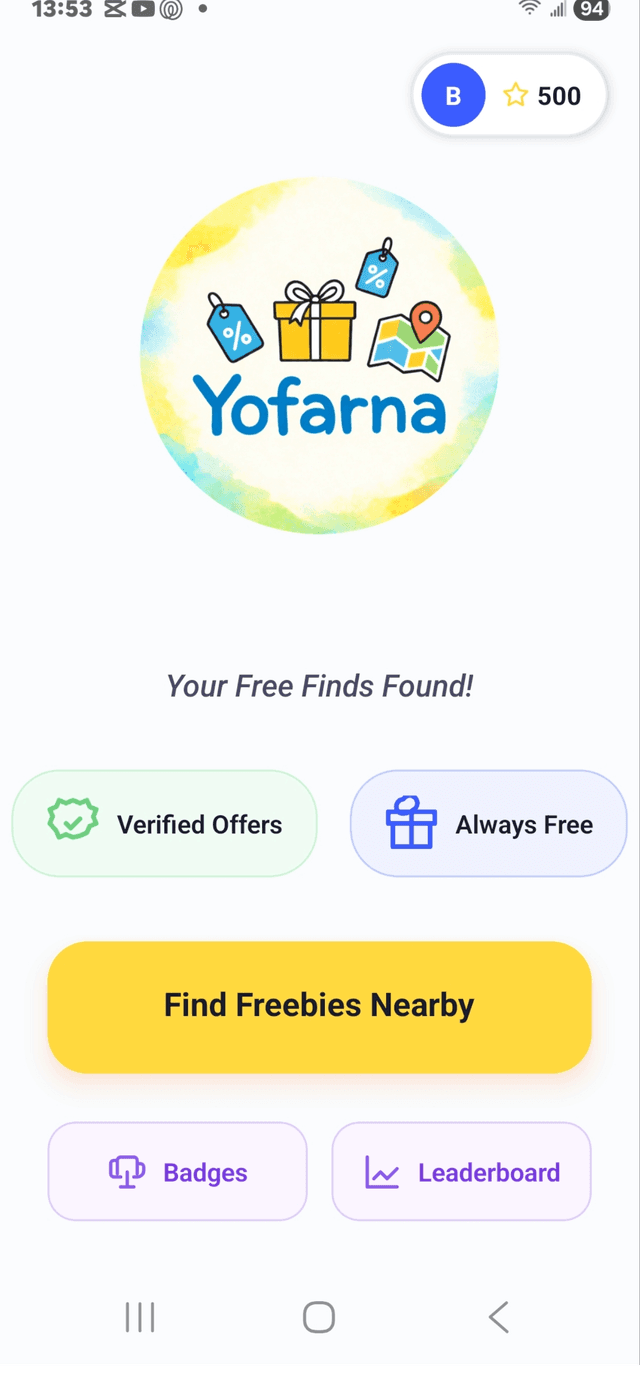 Yofarna App Home Screen